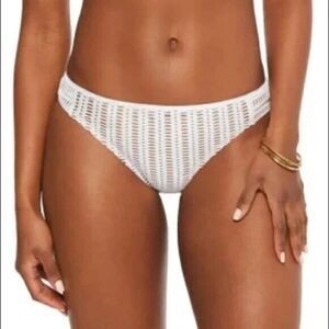 Bar III Ivory Crochet Side-Tab Hipster Bikini Swim Bottoms Large NWT